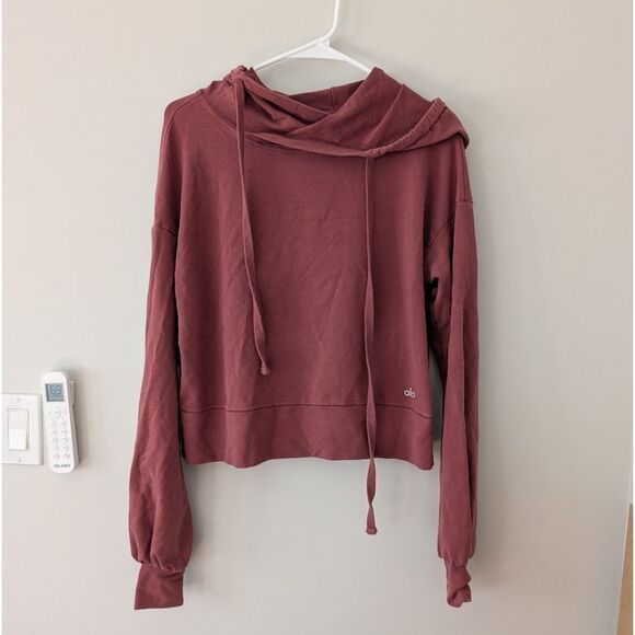 Alo Yoga Social Hoodie Earth Mauve Pink Size Small Comfy Neck Sweater Drawstring - Picture 2 of 4
